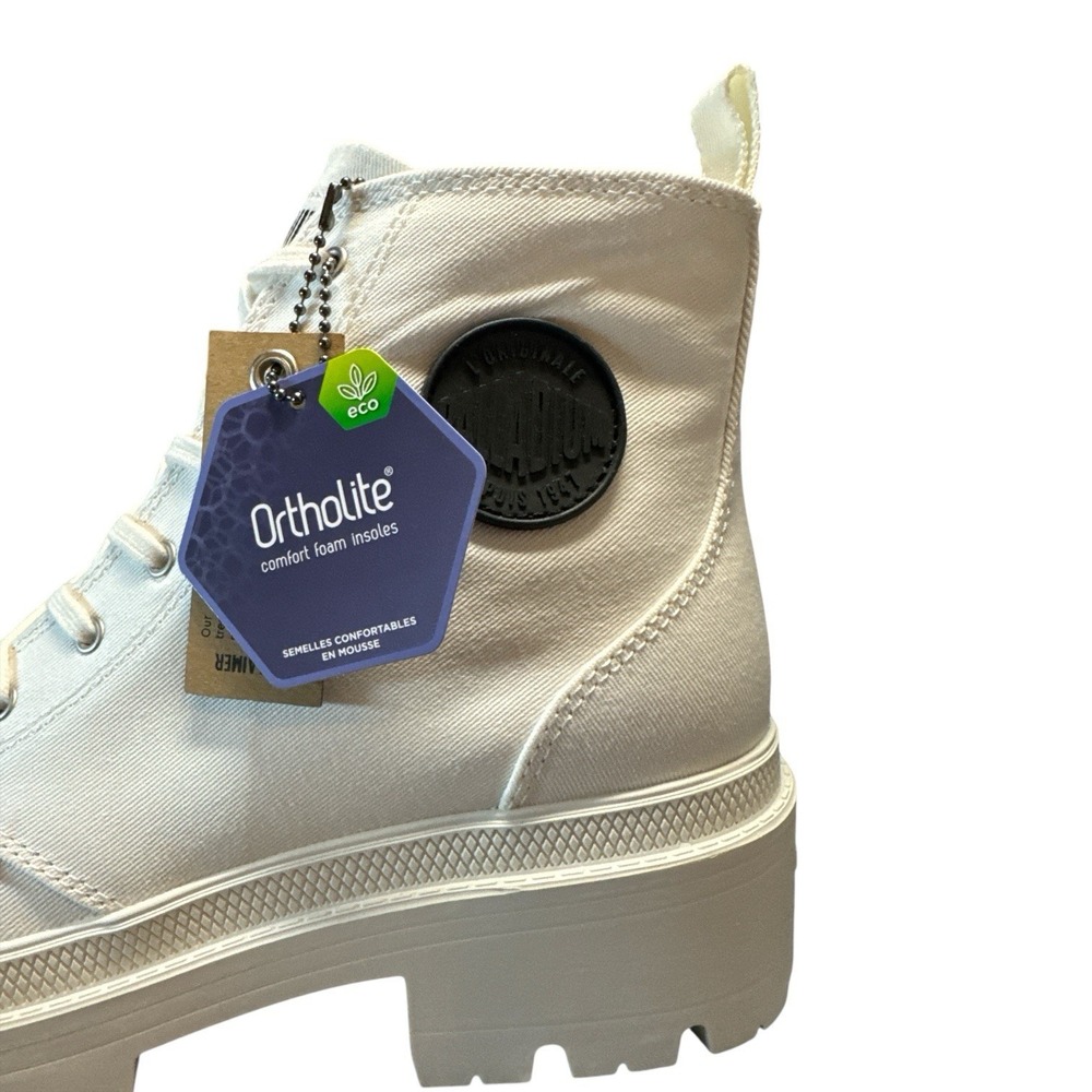 Palladium Pallabase Twill Canvas Boots Off White/Artist Customizable Size 10 - Picture 5 of 10